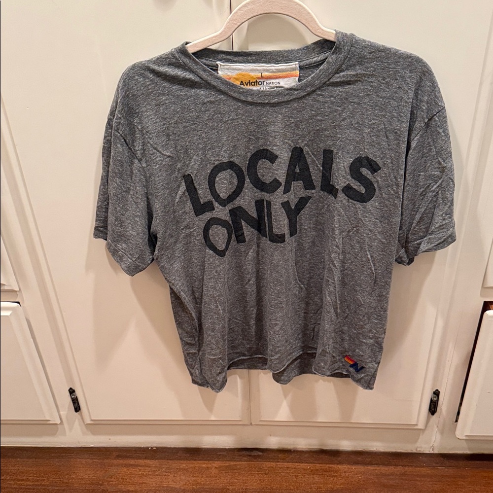 Aviator Nation Charcoal 'Locals Only' Cropped Boyfriend Tee